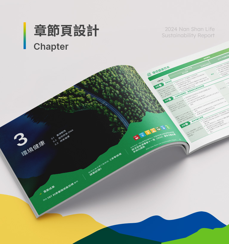 南山人壽 2024 ESG 報告書設計優勢介紹 - 章節頁設計-手機板