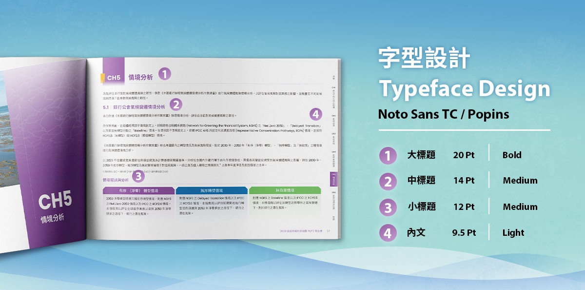 台中銀行 2023 TCFD 報告書設計優勢介紹 -字型設計-電腦版