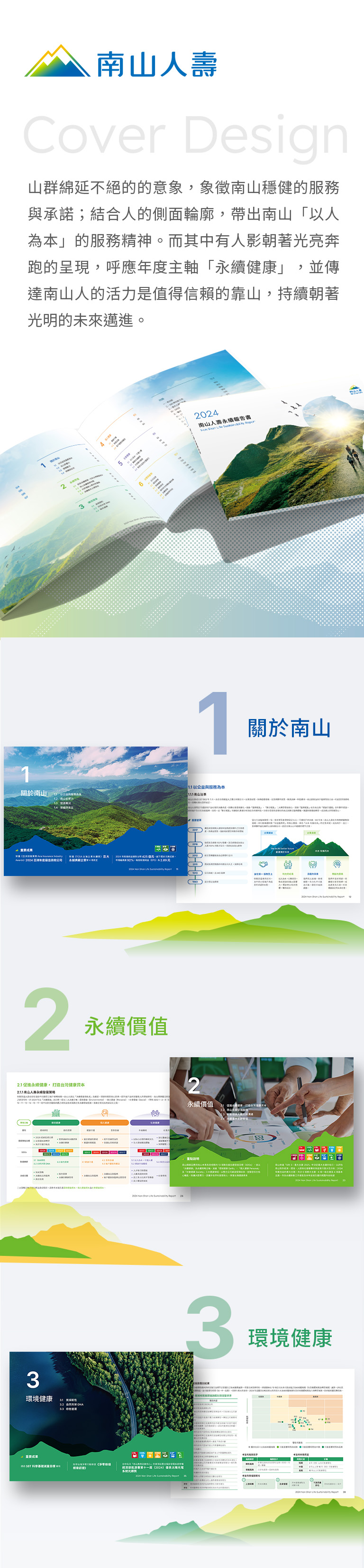 由源做視覺設計的【南山人壽 2024 ESG 報告書】書冊設計情境圖