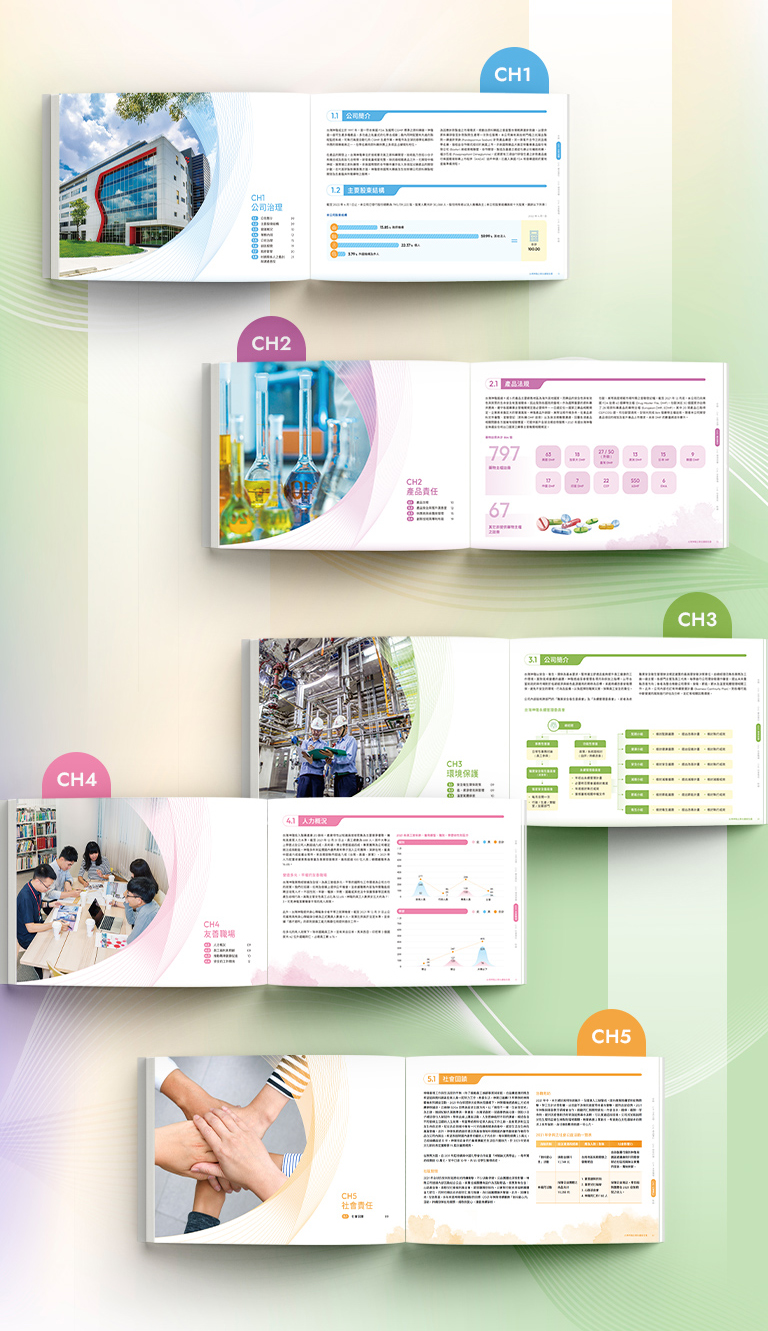 由源做視覺設計的【台灣神隆 2021 ESG 報告書】書冊設計情境圖