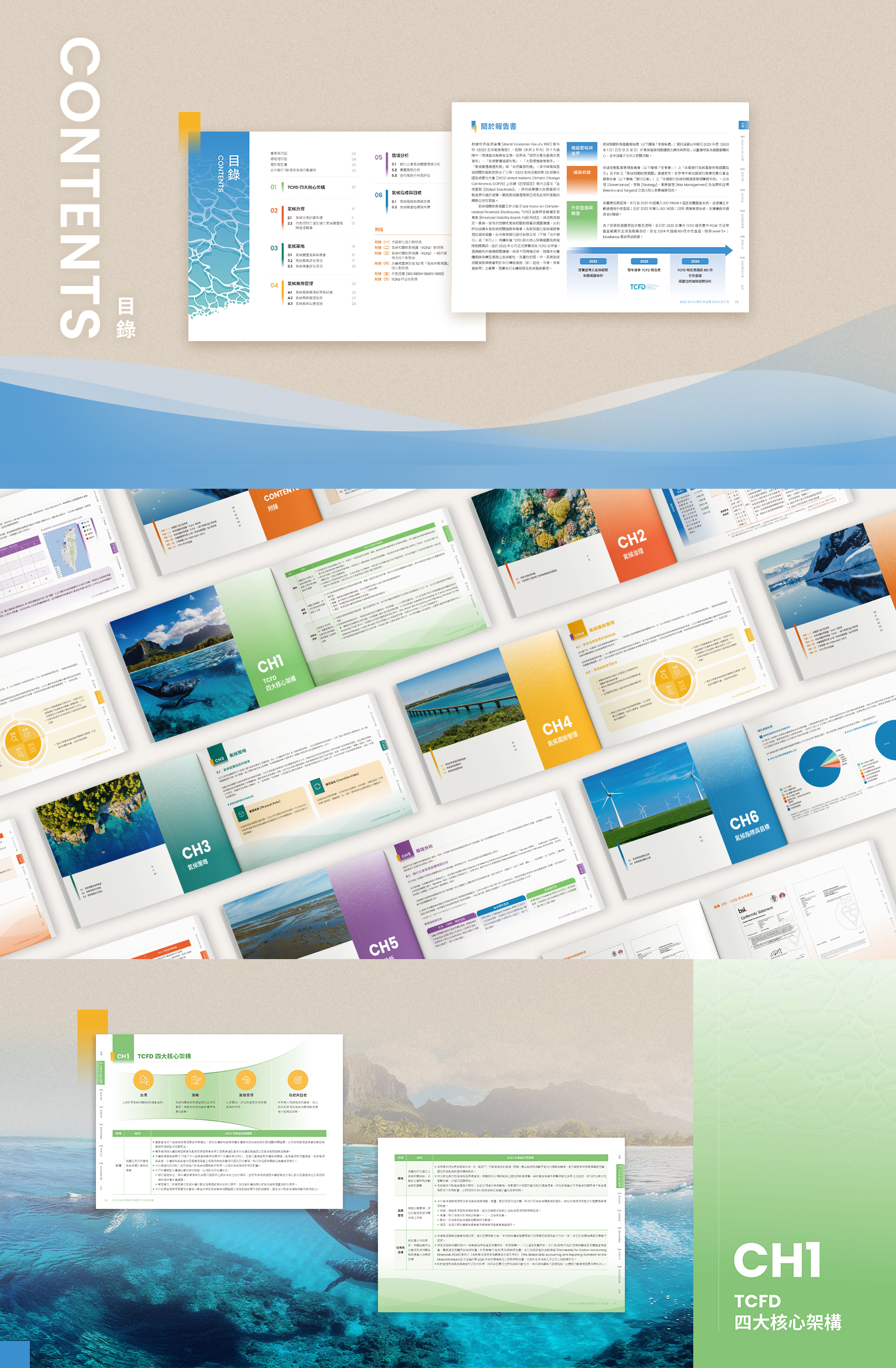 由源做視覺設計的【台中銀行 2023 TCFD 報告書】書冊設計情境圖